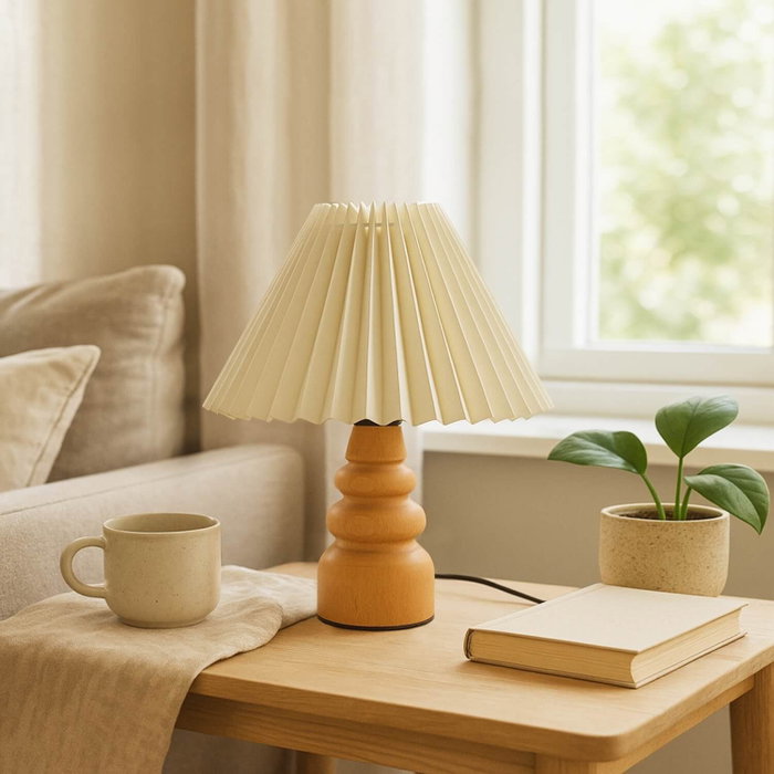 Opviq Lámpara de Mesa de Madera Crema y Roble